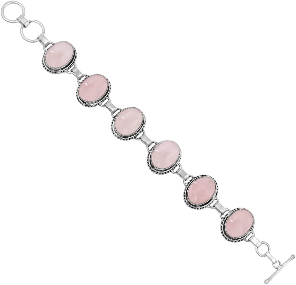 Natural Gemstones 925 Silver Plated Light Weight Trendy Statement Women's Jewelry Bracelets - Vintage Style Birthstone Oval Shape Stones Handmade Adjustable Link Bracelet - Gifts for Her