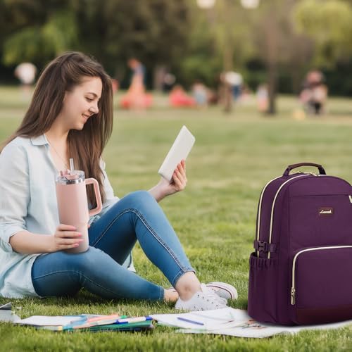 Image of LOVEVOOK Laptop Backpack for Women with Pouch Pocket for Large Capacity Cup,15.6 Inch Laptop Computer Bag Travel Backpack Purse,Waterproof Work Business Backpack College Teacher Bags,Dark Purple
