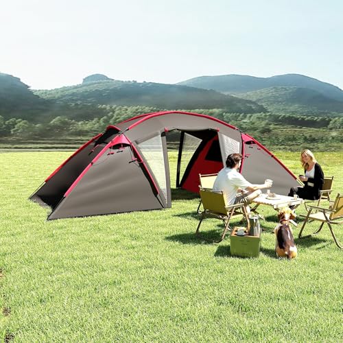 Outsunny 4-6 Man Family Camping Tent W/ 2 Bedrooms And A Living Room, Waterproof Tunnel Tent W/Sewn In Groundsheet, Doors, Windows, Carry Bag, Grey - 9