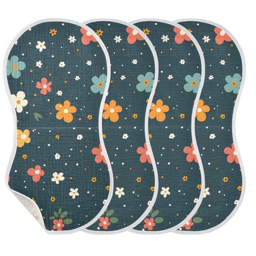 Tiny Flowers Pattern Muslin Burp Cloths 22x11 Inch - 4-Layer Organic Cotton & TPU Waterproof Lining, Absorbent Baby Bibs for Boys/Girls with Hanging Loop3