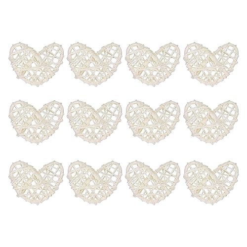 MECCANIXITY 12Pcs Heart Shaped Rattan Ball Vase Filler Natural Rattan for Valentine's Day Decoration Wedding Home Decoration White 2 in