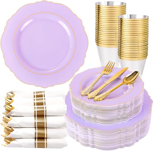 Liacere purple and gold disposable plates