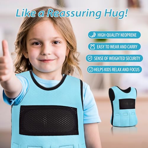 Image of Janmercy Weighted Vest for Kids Ages 2 to 9 Adjustable Neoprene Compression Vest Removable Weights Breathable Comfort Toddler(Solid Color,Small,Blue)