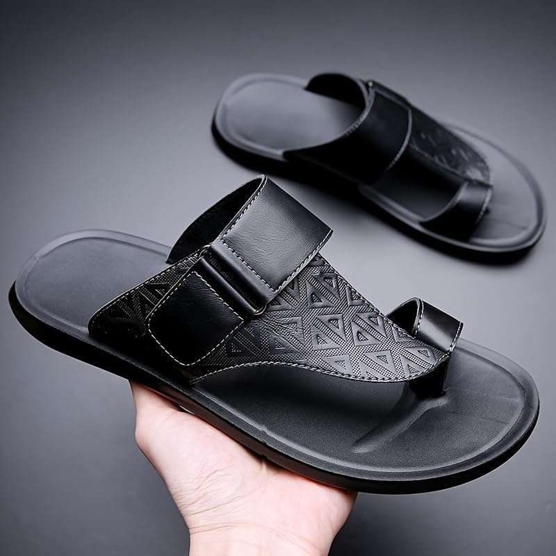 Men's Lightweight Slip-On Sandals - Anti-Slip PU Sole & Upper, Breathable Street Style Casual Summer Shoes for Outdoor Vacation & Daily Wear, Geometric Pattern Design | Durable Comfort3