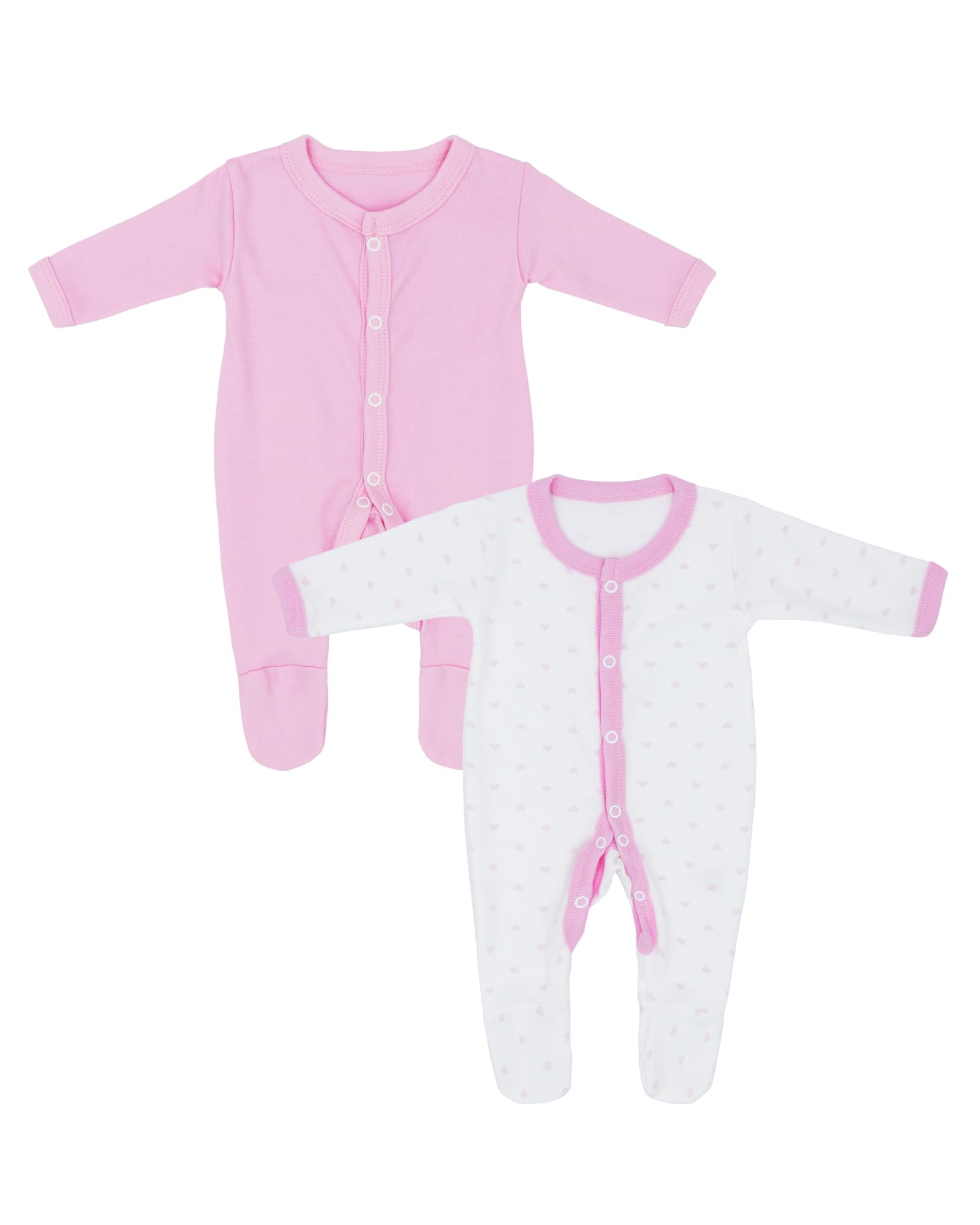 Premature Baby Clothes, Tiny Baby Sleepsuit, Made in Britain, 2 Pack for Premature Boys & Girls, Pink, 5 to 8 lbs