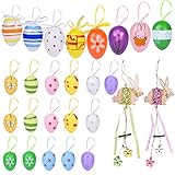 【Diseño de Impresión】: Nuestros huevos de Pascua tienen muchos patrones y colores, con conejos, rayas, flores, pequeños puntos. ¡Un total de 24 huevos coloridos crean un ambiente alegre, cálido y acogedor para la Pascua!