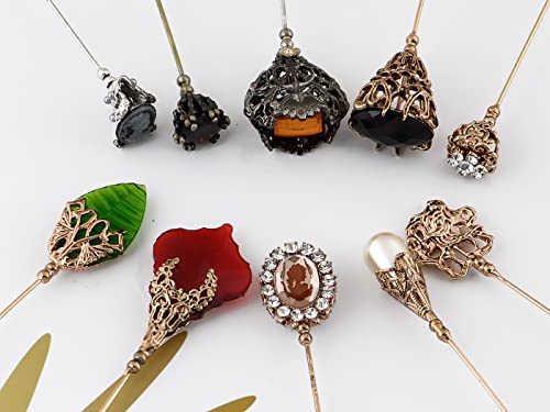 Image of Alilang 10Pcs Vintage Style Hat and Lapel Pins with Flexible Bendable Design for Secure Fit on Hats, Scarves, and Suits