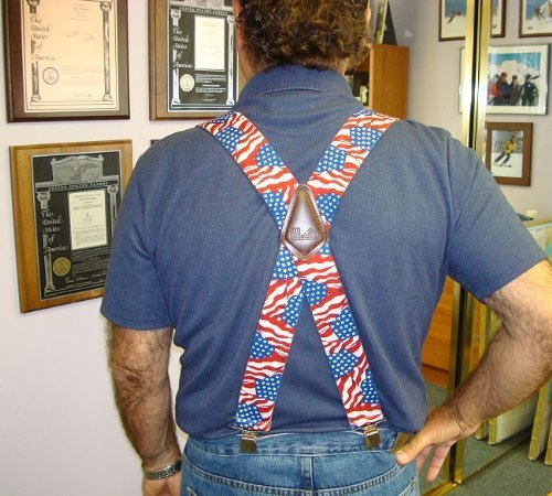 Holdup Contractor Series Old Glory Xs 2" Wide X-Back Work Suspenders With Usa Patented No-Slip Clips #TOP2