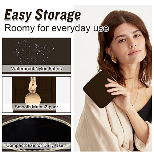Nylon Mini Makeup Bag For Purse, Preppy Small Cute Makeup Bag Cosmetic Zipper Pouch Purse, Waterproof Travel Coin Pouch Sanitary Napkin Storage Bag Clutch Makeup Organizer Pouch For Women(Brown) #TOP2