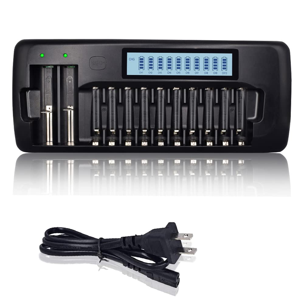 CITYORK 12 Bay LCD Universal Battery Charger for Rechargeable AA AAA NIMH NICD Batteries and 18650 18490 17670 17500 16340 Rechargeable Lithium Batteries, Fast Charger?NOT Include Battery?
