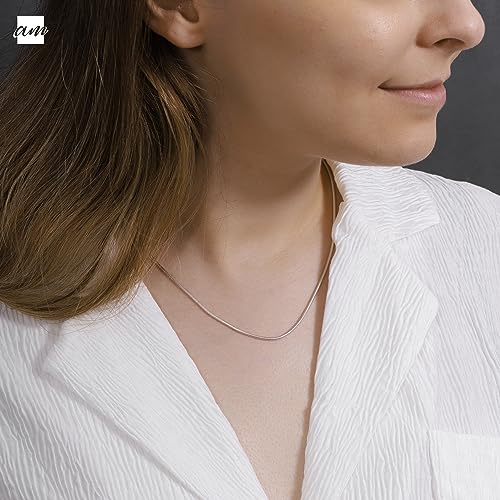 Image of Amberta 925 Sterling Silver 1.4 mm Snake Chain Necklace Size: 40 45 50 55 60 cm (40cm)