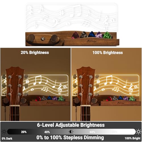 Guitar Wall Mount with LED Lights, Adjustable Guitar Hanger with Shelf & Pick Holder, Wood & Acrylic USB Powered Light Up Guitar Holder with 6.6ft / 2m Cable for Acoustic Electric Bass Ukulele Gifts by Onmiwod - Image 2