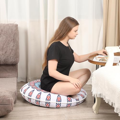 LOVMOC 32 inches Floor Cushion for Adults, 2 Pack Round Large Thick Meditation Floor Pillow, Memory Foam Filling, Floral image 7