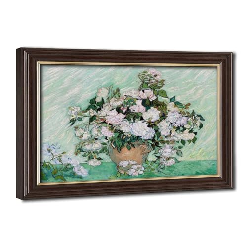 Toile tendue nature morte vase avec roses roses Van Gogh déco murale WCYB