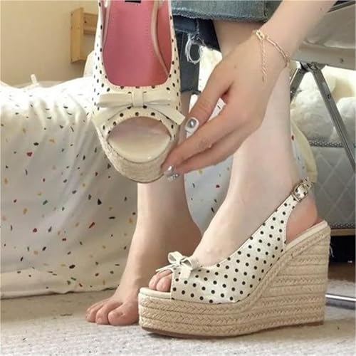 Summer Sandals Women, Comfortable Open Toes Braided Strap Buckle Fish Mouth Platform Wedges Shoes, Non-slip Slip on Lightweight Outdoor Sandals, for Walk, Travel, Shopping, Party So2
