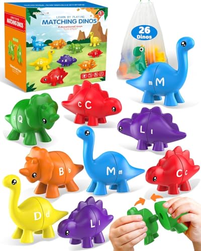 Image of BeFunky 26PCS Dinosaur Alphabet Learning Toys for Toddlers Kids, Montessori Educational Toys Gifts for 3 4 5 Year Old Boy Girl, Preschool Toddler Travel Activities, Double Sided ABC Matching Game