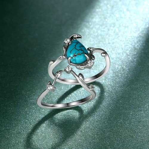 Real Turquoise Wedding Ring Set for Women Sterling Silver Genuine Turquoise Engagement Rings Wedding Turquoise Jewelry for Women3