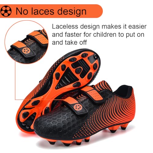 Fussballschuhe 31 Kinder Ohne Schnürsenkel Fußballschuhe Jungen Multinocken Rutschfest Stollenschuhe Trainingsschuhe Mädchen Laufschuhe Turnschuhe Kinderschuhe für Unisex Outdoor Schwarz-Orange