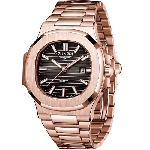 Image of ZUNPAI Watches for Men Business Dress Quartz Wristwatch Male Classic Watch Stainless Steel Strap Analog Waterproof with Luminous Calendar