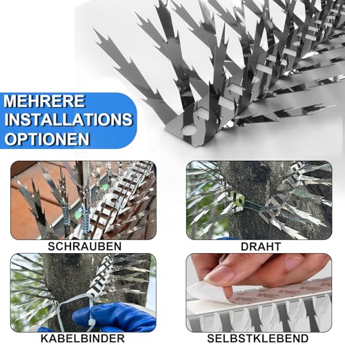 SuperAbound Marderabwehr, Taubenabwehr Spikes, Vogelabwehr, Waschbär Abwehr Marderschutz Fallrohre für Garten, Balkon, Dachboden, Baumschutz, Dachrinnen - 2,2M Edelstahl Ahornblattförmige 5CM Spikes
