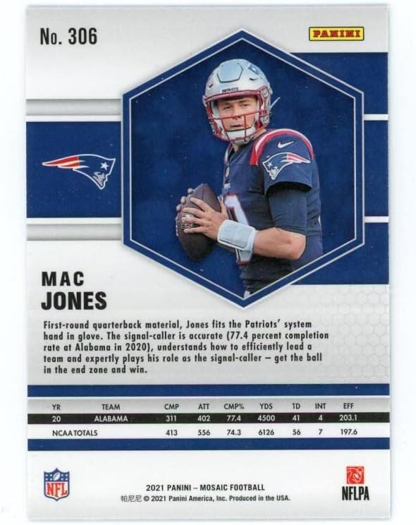 Miniatura 2 de 2021 Panini Mosaic #306 Mac Jones RC Rookie New England Patriots NFL Football Trading Card