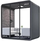 Office Pod Sound Booth Pod Portable Meeting Room with Audio Privacy, Acoustic Sound Proof Features, Heavily Ventilated with Bright LED Lights, Fans, AC and USB Port (Black, Large (4 Persons))