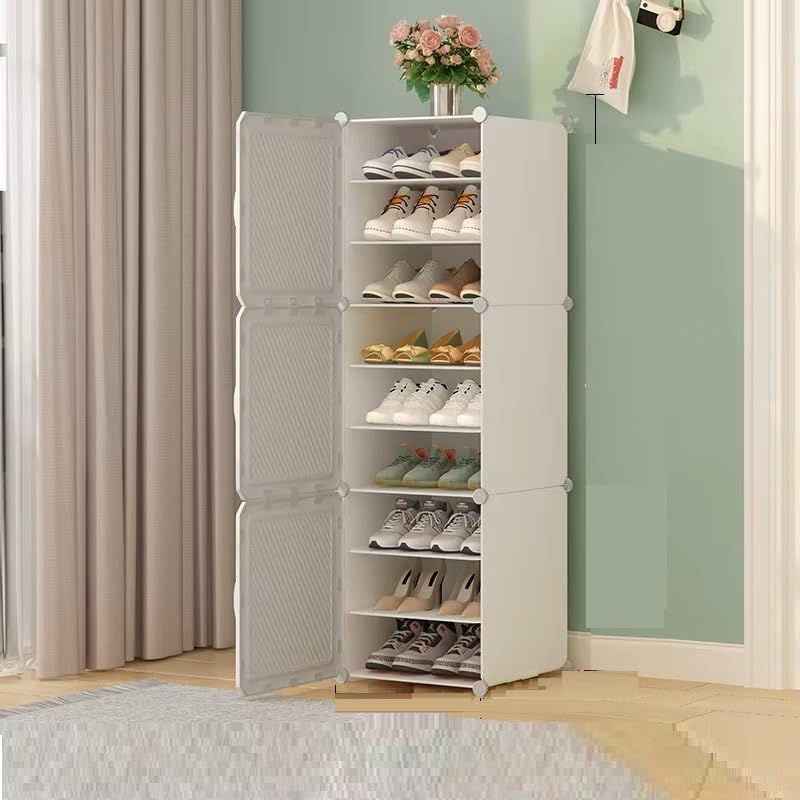 Image of Strassis Design Plastic Shoe Rack for Home | 9 Shelf DIY Shoe Rack with Door Magnets for Home Storage Plastic Box Organizer, Metal Door Frame, Chappal Slipper Sandals Stand (White, 3Door)