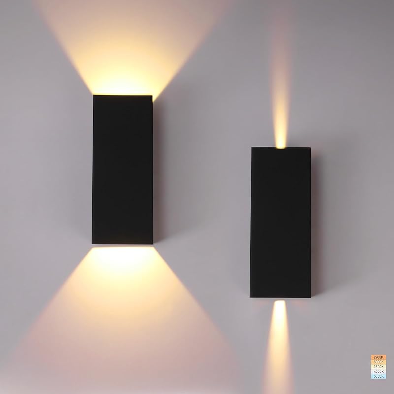 Paquete de 2 luces de pared ajustables de 12 pulgadas 5CCT, ETL, CRI90 | 24W 1800LM, accesorios de iluminación de pared para exteriores cuadrados con ángulo de haz ajustable regulable, 100-277V, aplique de pared para exteriores impermeable IP65