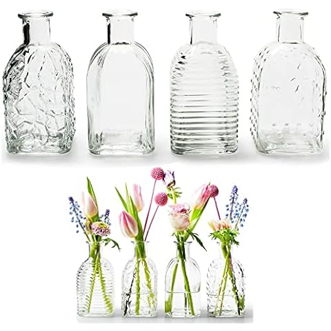 12 x kleine Vasen aus Glas Vintage - Blumenvasen Tischvasen Glasvasen Dekoflaschen Glasflaschen Glasfläschchen Deko-Flaschen (Modell 2, H 13,5 cm - Ø 6,5 cm) Cover