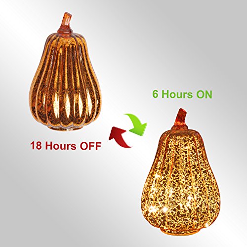 Image of Romingo Mercury Glass Pumpkin Light with Timer for Halloween Pumpkin Decorations Fall and Thanksgiving Decor,Gold, 8.7 inches