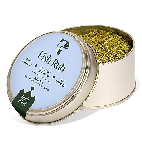 BBQ KING - Fish Rub Confezione da 70 Gr, Dry Rub Bbq per Pesce Ideale per Barbecue e Grill, Set Spezie Cucina 100% Made in Italy, Miscela di Spezie per Pesce alla Griglia, Crostacei o Pesce Affumicato