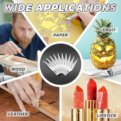 DIYSELF 50 lâminas de faca Exacto, aço de alto carbono, 11 lâminas, refil de lâminas artísticas com