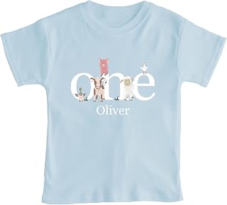 Personalised First Birthday T-shirt Top - Any Age Any name Farm Amimals Theme Blue tshirt boys birthday tshirt