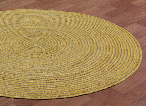Image of Too GUDD Rugs Handwoven Cotton Natural Fibres Braided Reversible Round Rug for Bedroom Living /Dining Room (6 x 6 feet, Yellow)