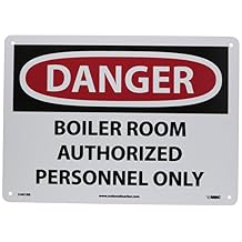NMC D481RB DANGER - BOILER ROOM AUTHORIZED PERSONNEL ONLY Sign- 14in. x 10in. Danger Sign, Rigid Plastic, White/Black Text on Red/White Base