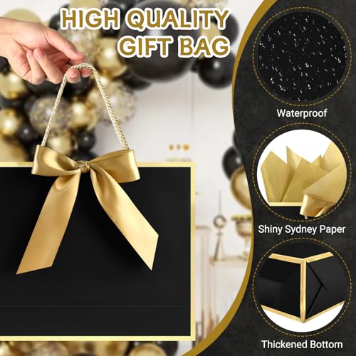 Image of JMANNI Gift Bags with Handles, 13 inch Medium Gift Bags with Tissue Paper | 1 Pcs Black Bag, 2 Tissue Paper and 1 Cards, for Baby Shower, Wedding Bridal Shower, Birthday Party