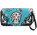 Sugar Skull Rose Flower Day of the Dead Purse Punk Gothic Totes Women Fashion Handbag Skeleton Shoulder Bag Wallet Set (#1 Teal)