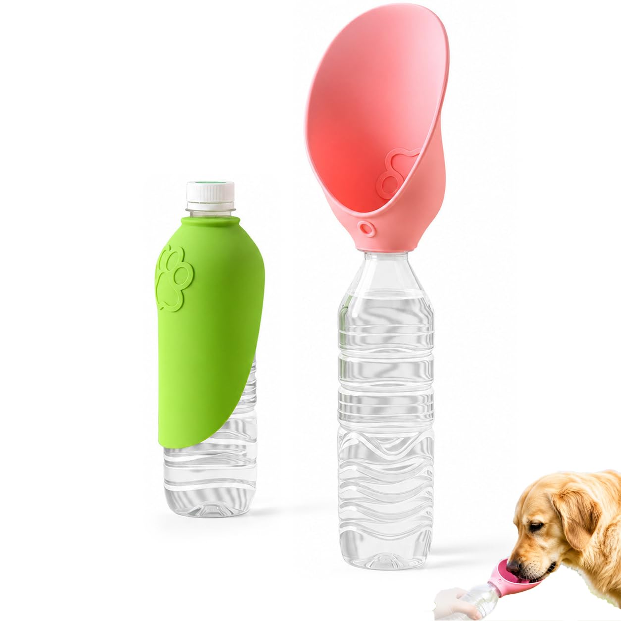 Portable Dog Water Bottle, 2Pack Silicone drinking cap for bottles dogs, Practical Folding Water Container, Silicone portable dog water bottle adapter, For Walk and Camping Pet Camping (Mix)