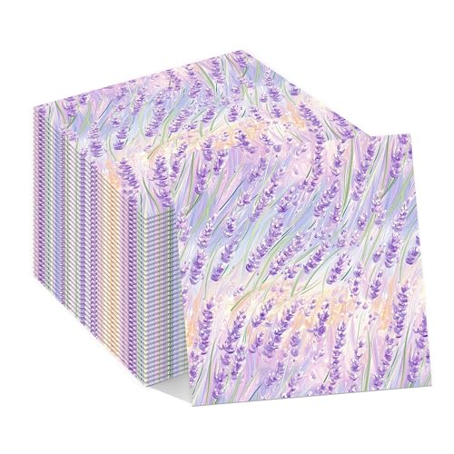 40PCS Lavender Paper Napkins, 6.5" x 6.5" Disposable Luncheon Napkins with Lavender Field & Floral Patterns for Wedding, Baby Shower, Birthday Party, and Outdoor Events