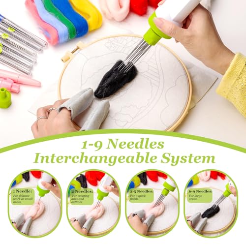 Image of Vocforce 4V Electric Needle Felting Tool for Rapid Felting, 3-Speed, 4X Faster, 1-9 Multi Needles, Cordless Lithium Wool Felting Set w / 77 Supplies Kit for Small and Large Crafting Projects