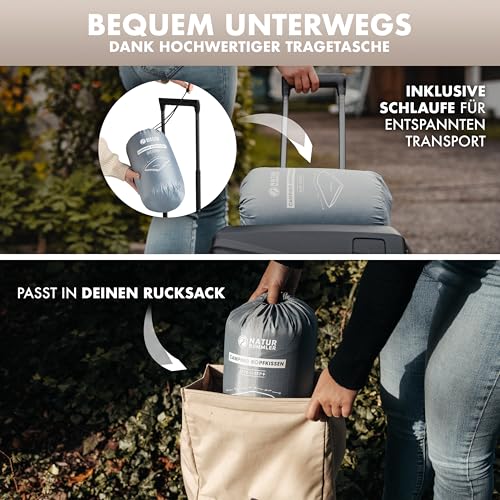 NATURBUMMLER Reisekissen Memory Foam [SafeSleep+] Kleines Campingkissen (50x30x10 cm) – waschbar & kompakt – perfekt für Camping, Zelten, Outdoor & Urlaub (Grau)