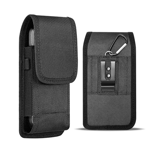 VINATO Funda Movil Cinturón, Bolsa Tactica con Clip de Cinturón y Mosquetón, Funda Movil para Hombre, Compatible con Teléfonos de 5.7 a 6.3 Pulgadas, Tejido de Nylon de Secado Rápido, Negro