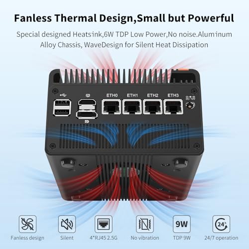 Image of All-Flash SSD Mini PC N100 NAS 5 M.2 Nvme Pocket NAS Small PC,4X2.5GbE LAN Mirco Desktop Computer 2HD 4K@60HZ,Router /QNAS /Firewall DDR5 for Office Business (Barebone, N150)
