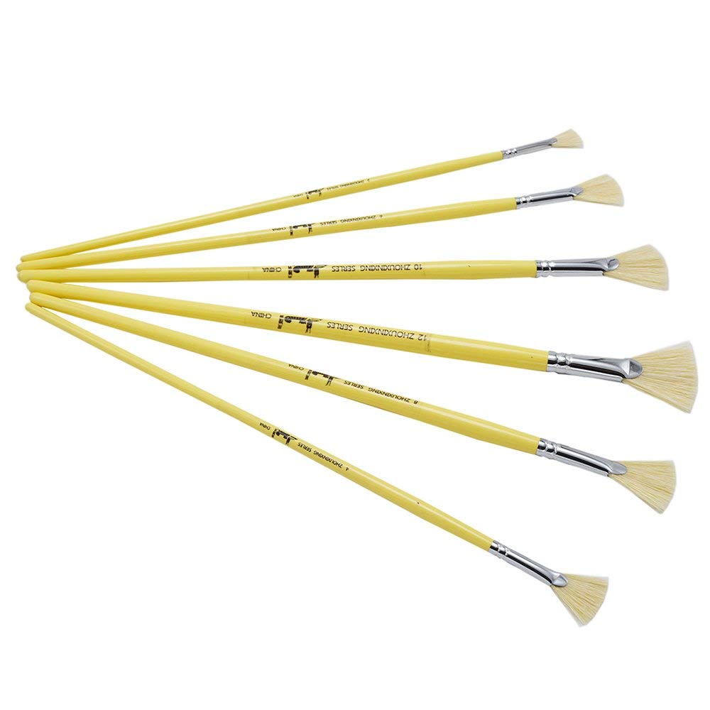 ZHOUXINXING Fan Shape Pig Bristle Hair Paint Handle Oil Paint Watercolor Artists Professional Brush -6 Pieces/Set