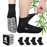 Hellomamma Bamboo Viscose Diabetic Socks: Men&Women Non-Slip Grippy Wide Cuff Ankle Sock for Seniors Neuropathy Pain Relief Black 9-11
