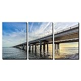wall26 - 3 Piece Canvas Wall Art - Chesapeake Bay Bridge - Modern Home Art Stretched and Framed Ready to Hang - 24"x36"x3 Panels