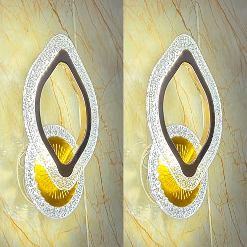 Image of Keyplus Golden Acrylic Crystal Wall Light for Bedroom & Living Room, 3 Color Changing LED Light, Indoor Decorative Lamp,Designer Wall Mount, Pack of 2,