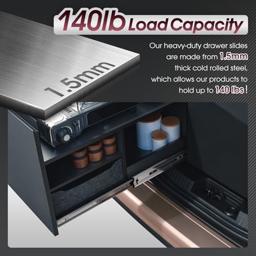 SHUHANG 1 Pair 150 lb Load Capacity Heavy Duty Drawer Slides 16 Inch Full Extension Ball Bearing Rails Side Mount Cabinet Glides RV Tool Box Runners