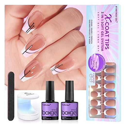 BTArtboxnails Gel Nail Kit - 150Pcs Coffin French Tip Press on Nails Short Brown Acrylic Nail Kit Set Fake Nails Kit Glue on Nails False Nails with Glue Soft Gel Nail Tips Extension Kit Nail Glue Gel Base and Top Coat with UV Light for Professional Use