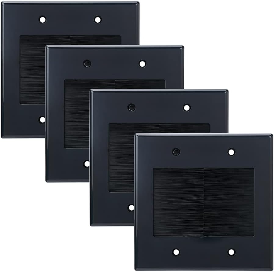 Kebulldola 2 Gang Brush Wall Plate (Black, 4 Pack), Double